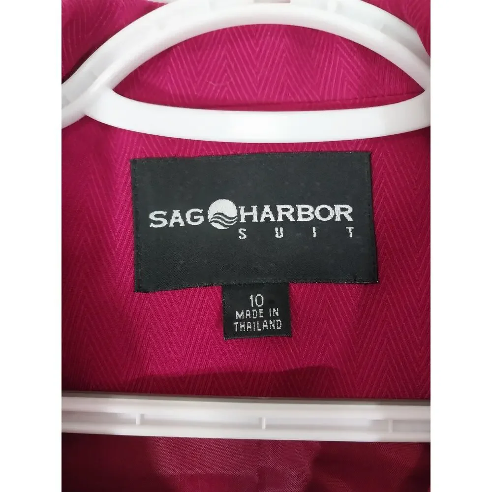 SAG HARBOR! FUSCHIA PINK, 6 BUTTON, 2 PC SKIRT & JACKET, BLAZER SUIT SET! SZ 10